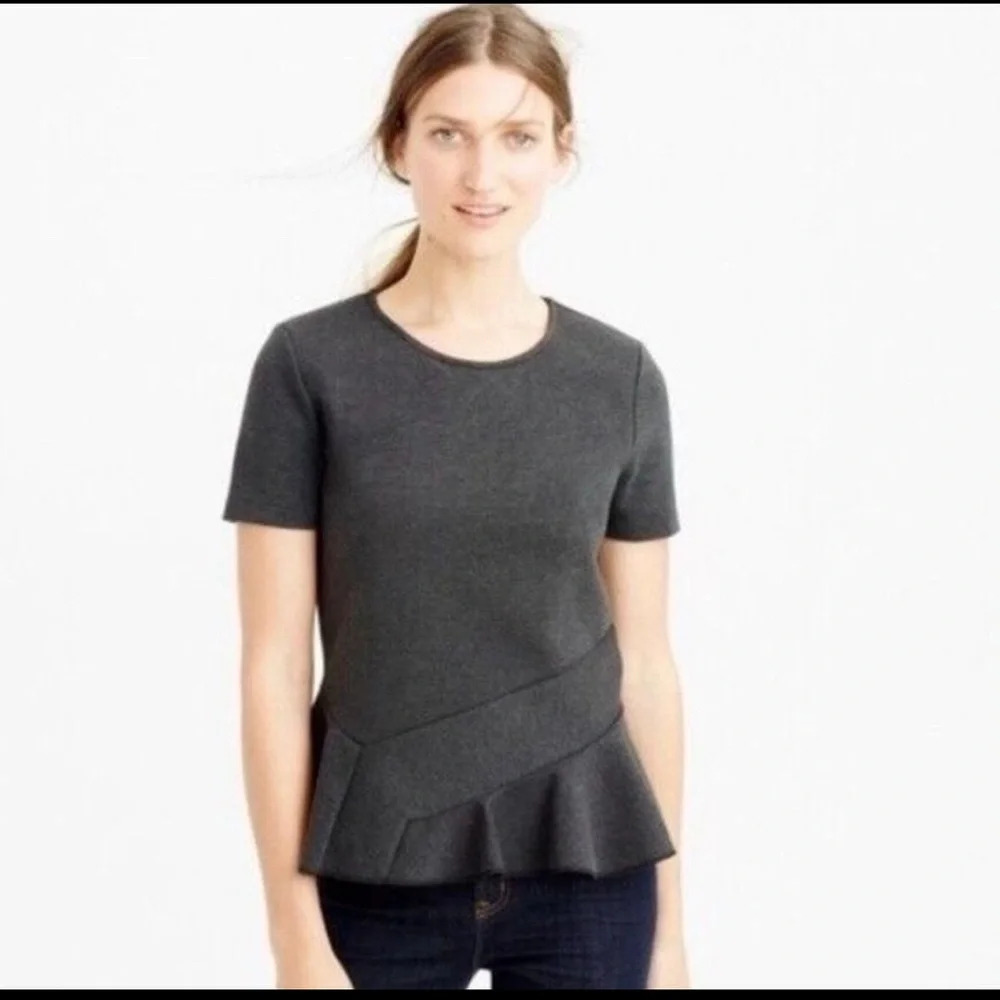 J. Crew Gray Structured Peplum Short Sleeve Top Size XS